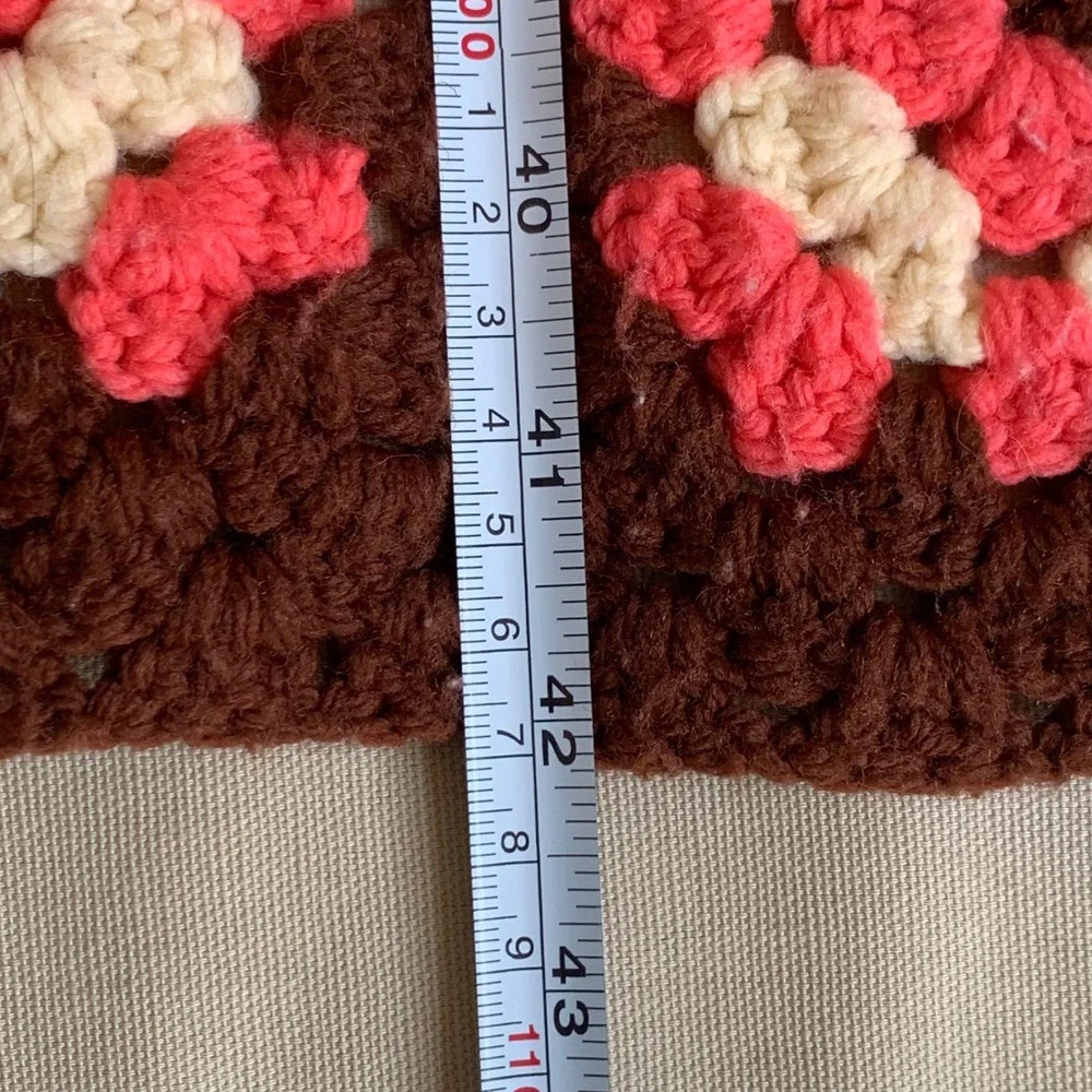 Handmade Granny Square Crochet Throw Blanket Afghan Brown Pink 63x42 Retro Boho